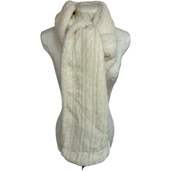Womens White Long Scarf Chunky Cable Knit Reversible Faux Shearling Winter Warm - Picture 2 of 8
